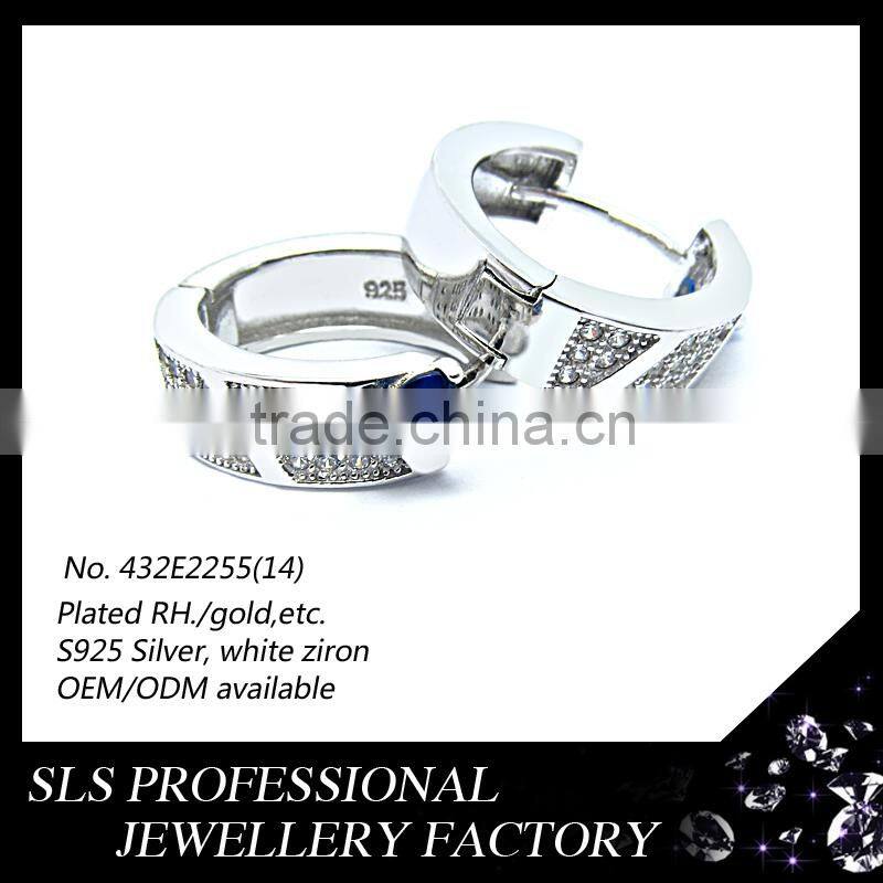 2015 Fashion design 925 Sterling silver blue fancy cz diamond cheap hip hop earrings for girls SLS jewelry