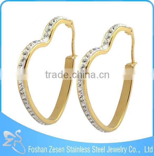 ZS17113 surgical steel fashion crystal earring heart shaped big jhumka earrings