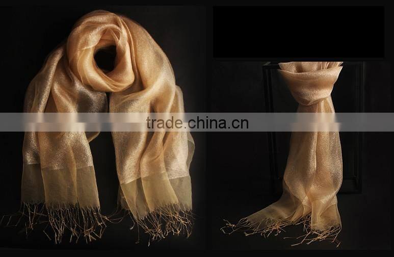 custom design fashionable metal style double-layer organza fabric colorful silk scarf ,silk shawl women made in china wholesale
