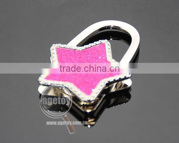 Wholesale Fashion Handbag Hook Enamel Purple Shimmering Powder Star Shaped Holder Foldable Metal Portable Bag Hanger
