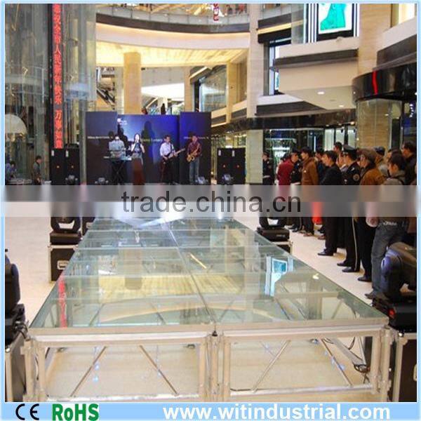 1.22x1.22m (4'x4') aluminum frame clear tempered glass stage platform