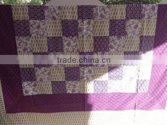 Hand Block Print Patchwork Bedspread with Set of 2 Pillow Covers, Queen Size Patchwork Bedding, Beautiful Golden Block Print Bed