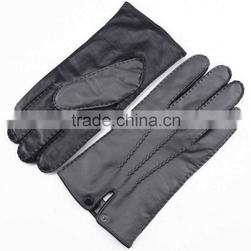 Fashion outside sewing touch screen black sheepskin gloves for men