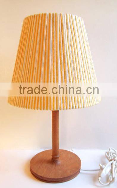 Simple small wood table with pleated lamp shade, small table lamp for bedroom