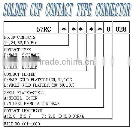 50 Way Solder cup contact PBT Connection Connector Male Plug Type 25 pair DDK Ribbon Header
