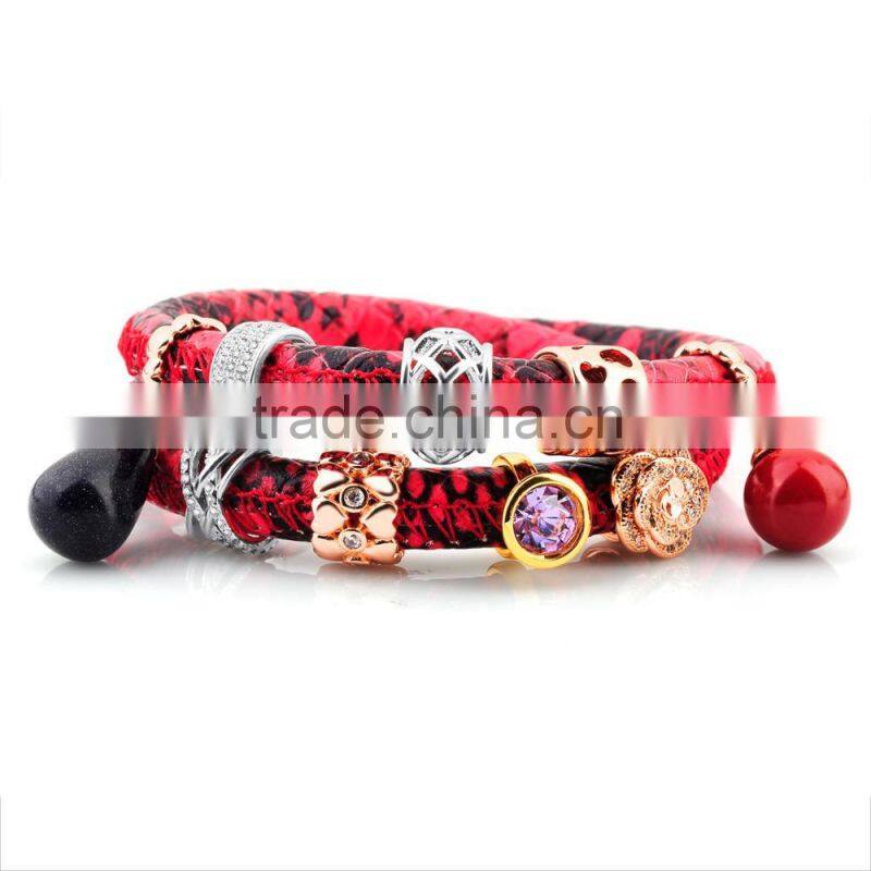 2016 Gifts Gemstone Beaded Leather Bracelet