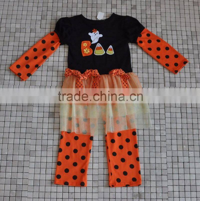 Handmade 100% cotton western girl cat embroidery long sleeve halloween boutique outfit