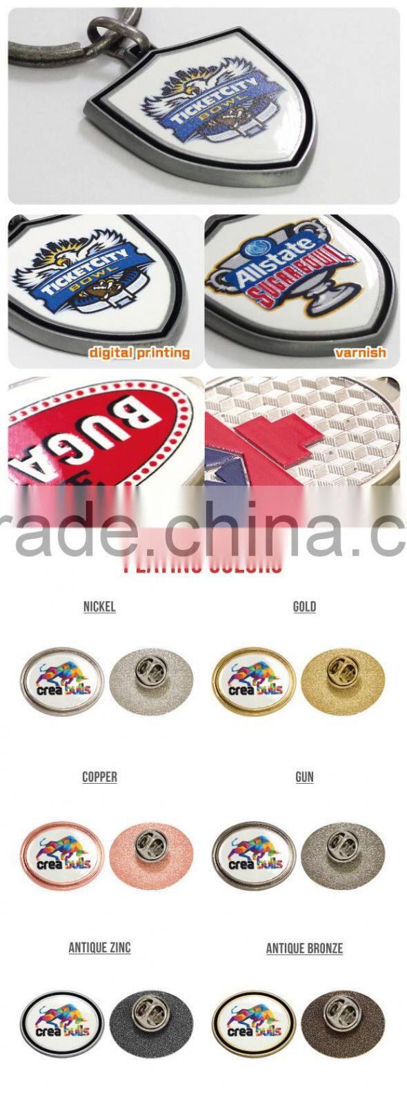 China Manufacturer 6 plating no mold fee custom colorful zamac material pin