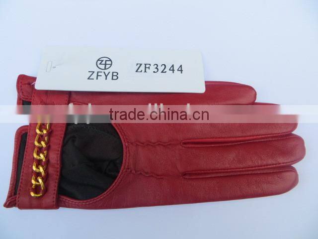 Wrist gauntlet genuine short red gloves leather for lady