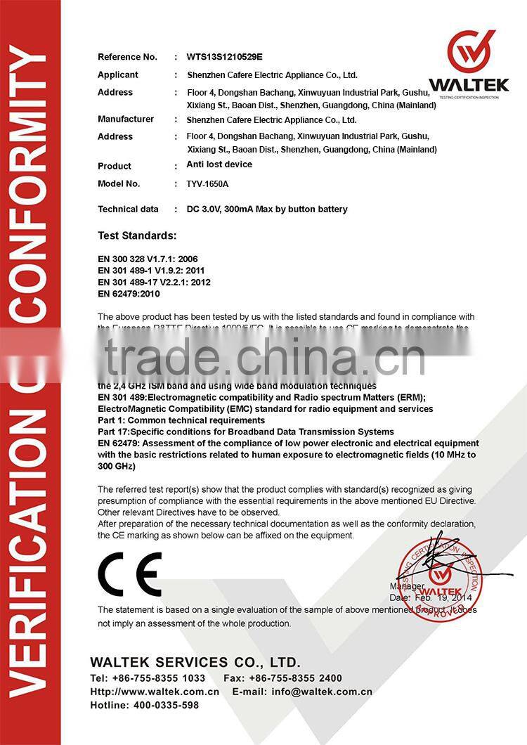 Intelligent Bluetooth 4.0 Anti-lost Tracking Tag Alarm Patch for Android Smartphone