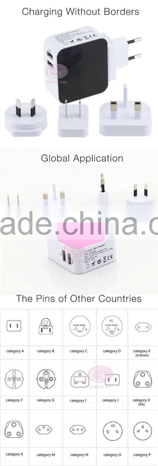 3 pin port wall socket with usb car charger plug adapter