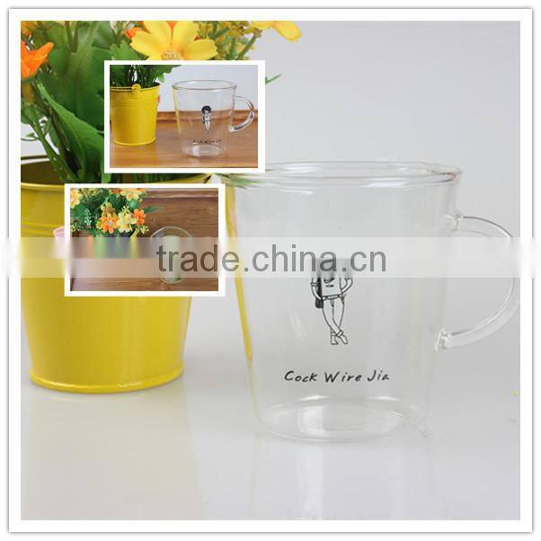 Coffee,Tea,Milk,Beverage Drinking Clear Cute Pattern Heat Resistant Pyrex Glass Tea Cup With Handle