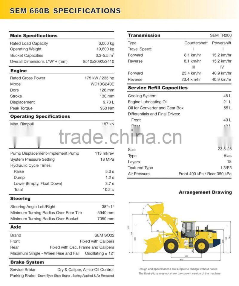 new condition famous brand sem660B 6t big loader