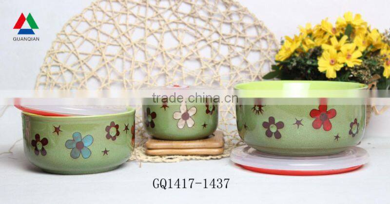 hot saling bowl ceramic with silicone lids to keep fresh