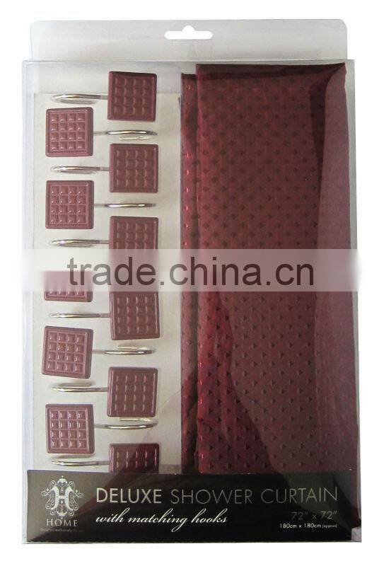 plant design polyester shower curtain with resin hooks