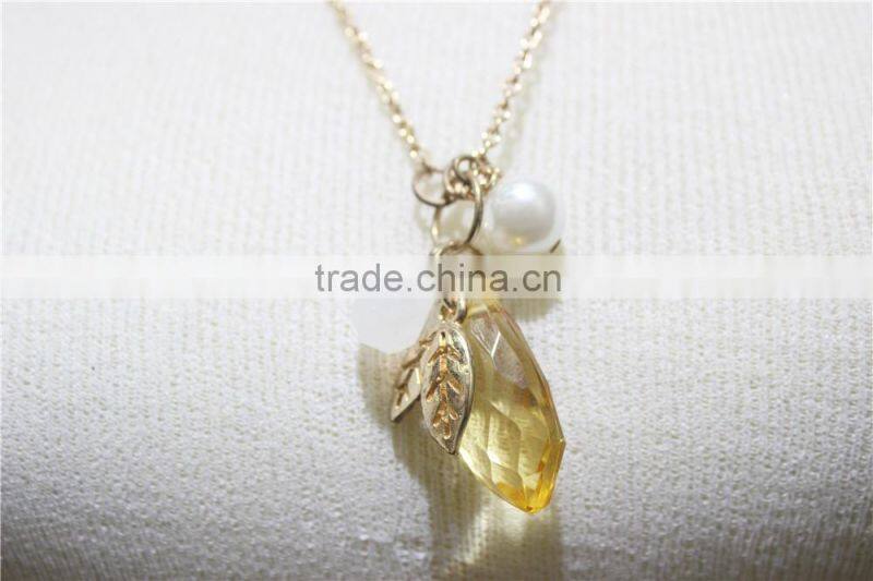 Newest Yellow & White Waterdrop Shape Pendant Necklace Pure White Pearl Necklace 2016 Fashion Wholesale