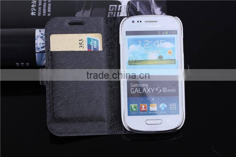Hot sell wallet book leather case for Samsung galaxy S3 mini i8190 with card slot