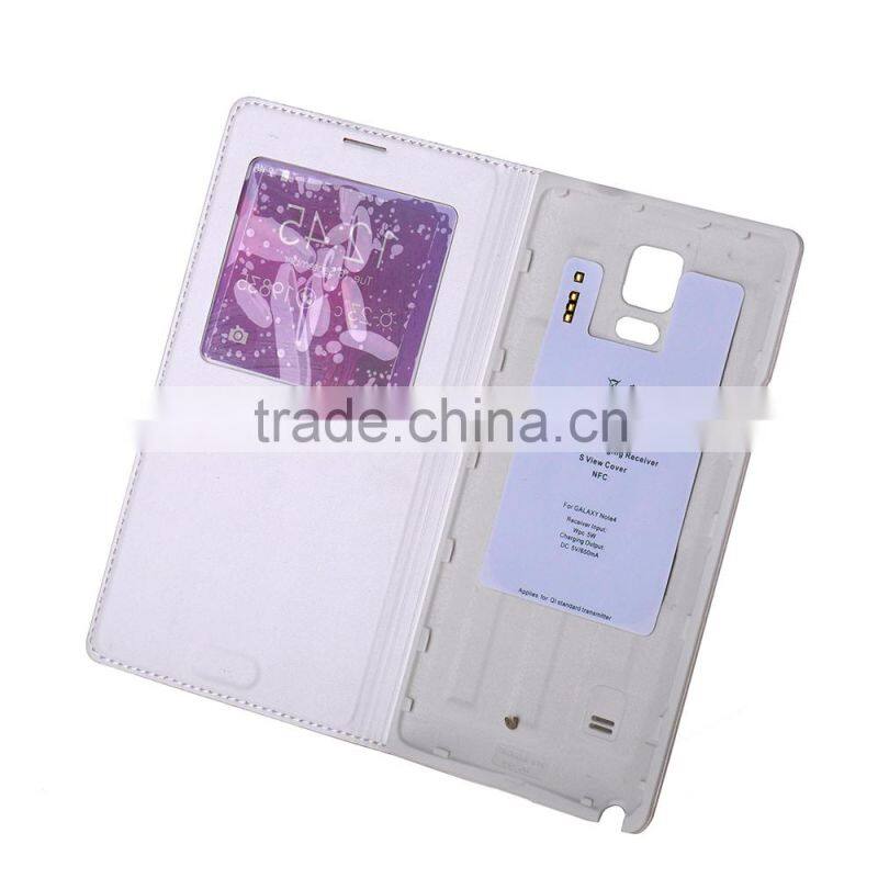 For Samsung NOTE 4 Qi wireless charger receiver case flip leather cover,Qi wireless charger receiver case for Samsung Note4