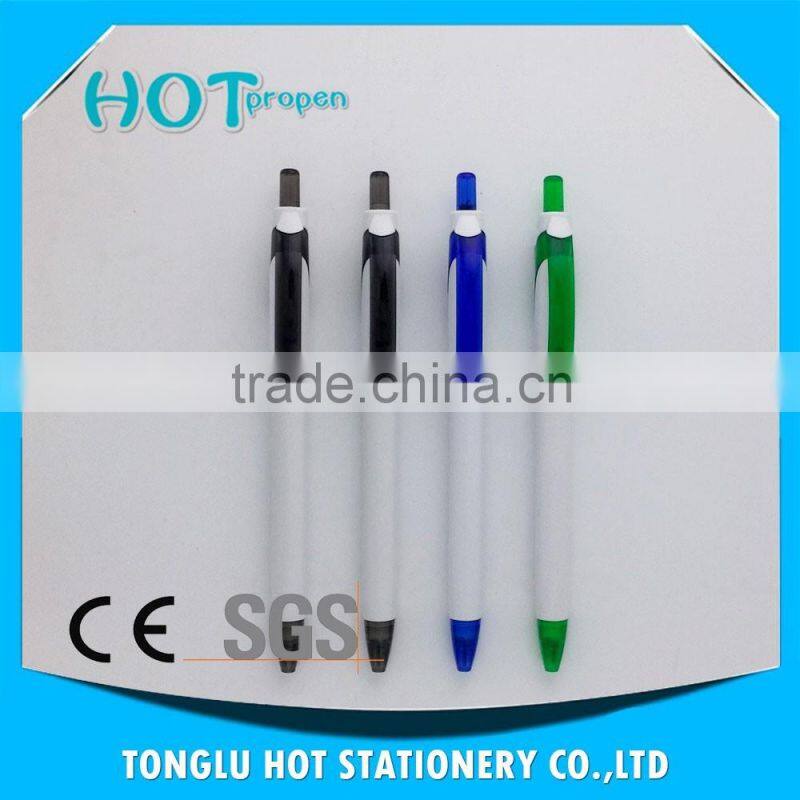 white barrel click ball pen with transparency plunger clip and tip