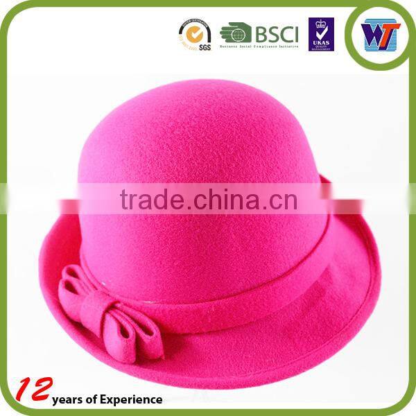 Ladies Fashion Pure Colour Cap Design Wool Felt Sombrero Hats With Silk Ribbon