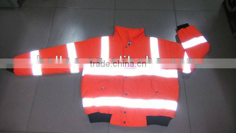 high visibility orange reflective safety bomber jacket