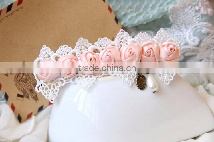 MYLOVE pink rose with white lace hair clip women fashion accessory