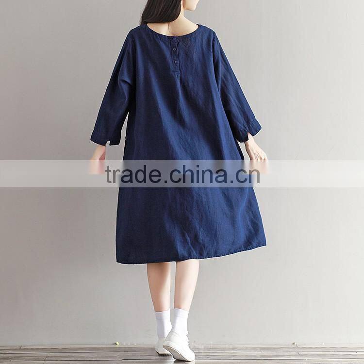 Fashion Autumn Loose Plus Size girl Maxi Dress Novelty Cotton Linen
