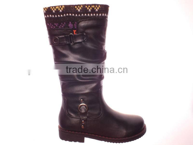 Fancy kids soft upper boots with rivets and strap decoration