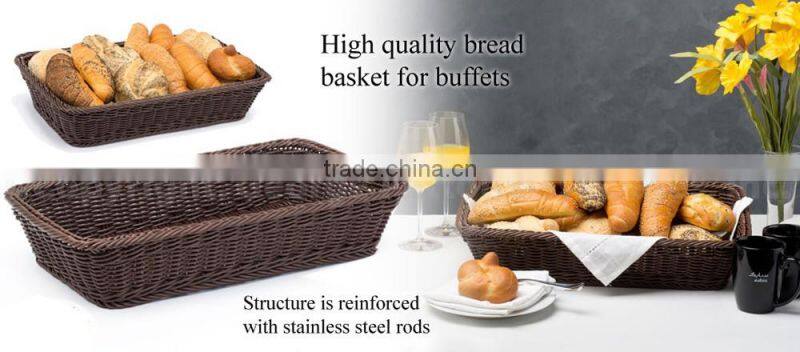 Classic and durable food grade plastic wicker hand woven bread basket for bakery display