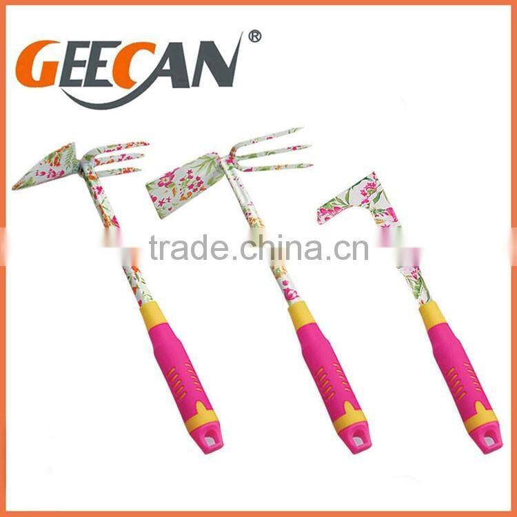 4pcs kids garden tools set floral printing shovel,rake,fork with plastic handle