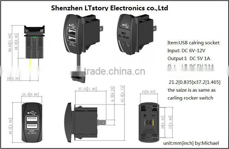 Car Marine DC12V 24V 36V Female USB Socket Carling Switch Style