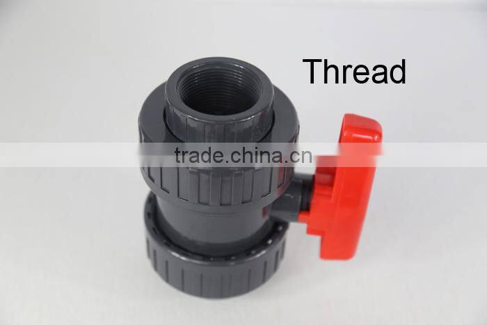 PVC double union threaded or socket ball valve
