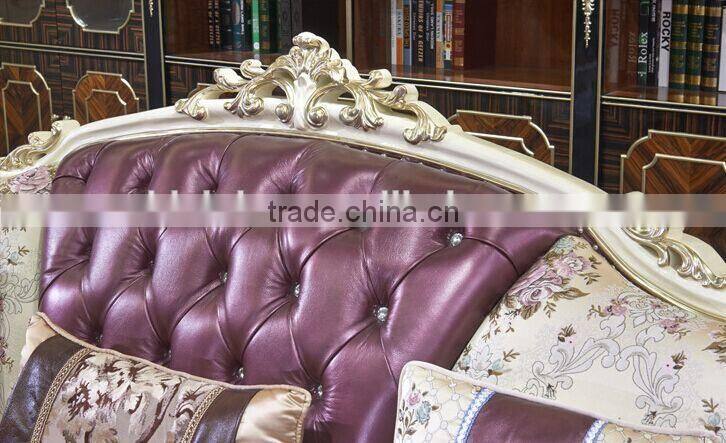 European Style Palace Princess Living Room Sofa Set, Elegant Purple Solid Wood with Leather Furniture Sofa (BF01-ML036)