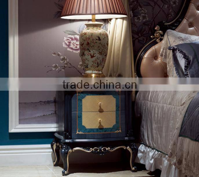 Special matching blue color solid wood night stand bed side table