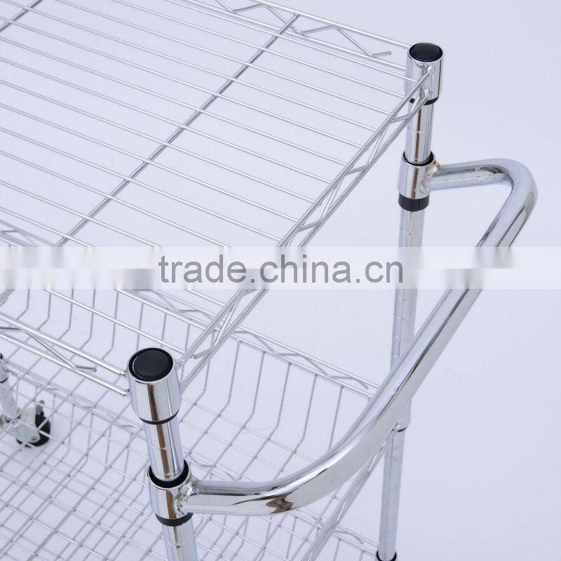metal wire kitchen rack with 4 wheels, kitchen storage rack trolley cart