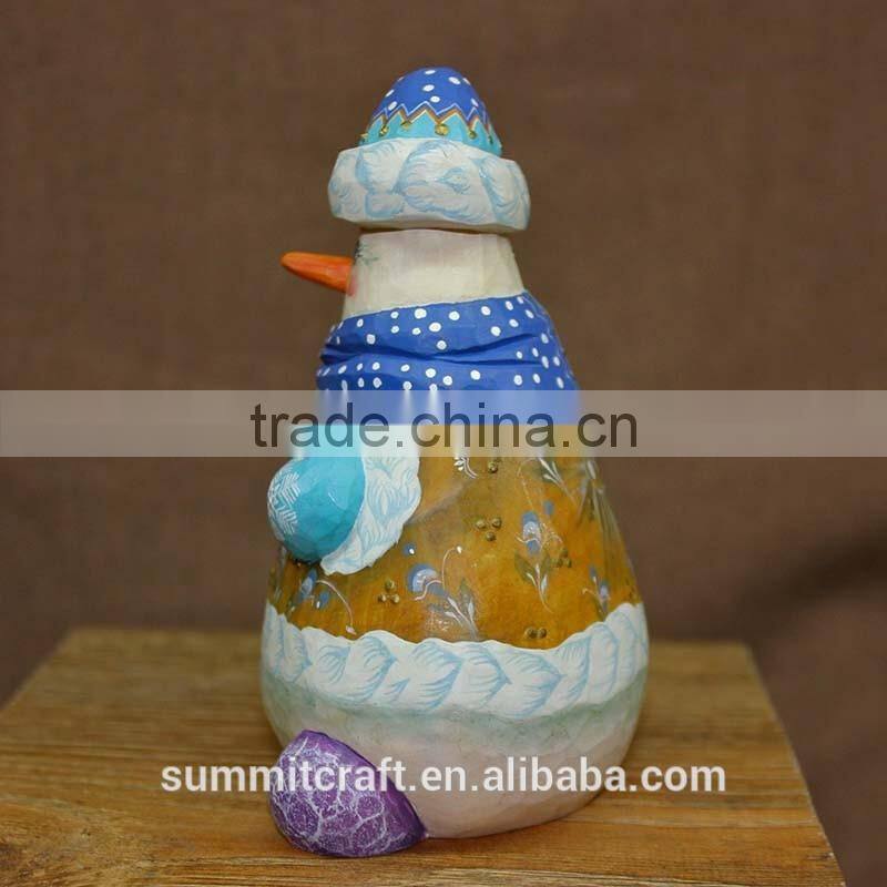Hand carved painting christmas resin snowman figurine