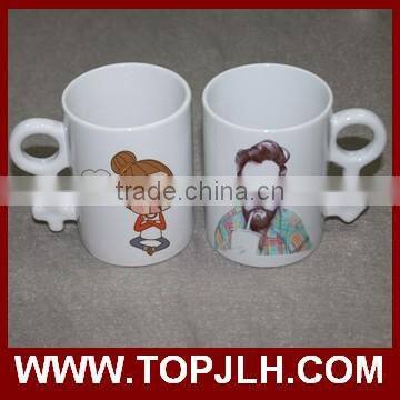 Promotional plain white double wall Pure white ceramic mug with handle