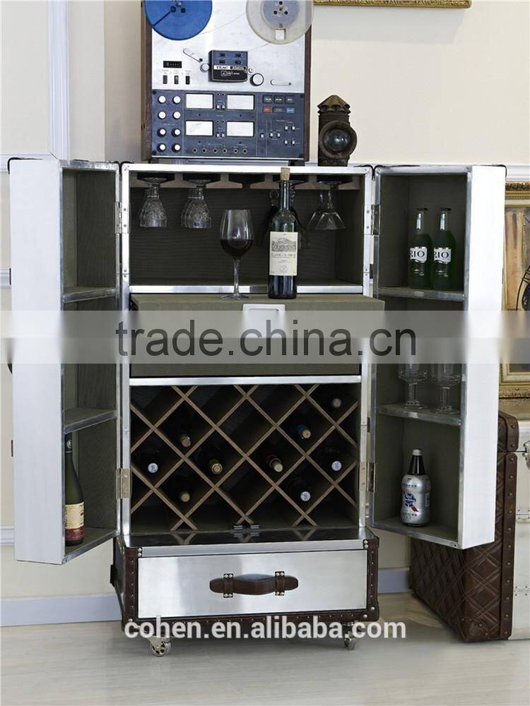 Foshan factory direct sale high quality American antique design classic wine cabinet covered by aluminium for livingroom