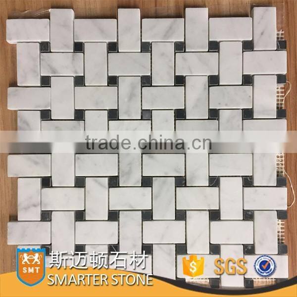 25x48mm Honed finish white & black basketweave tile for home decorations