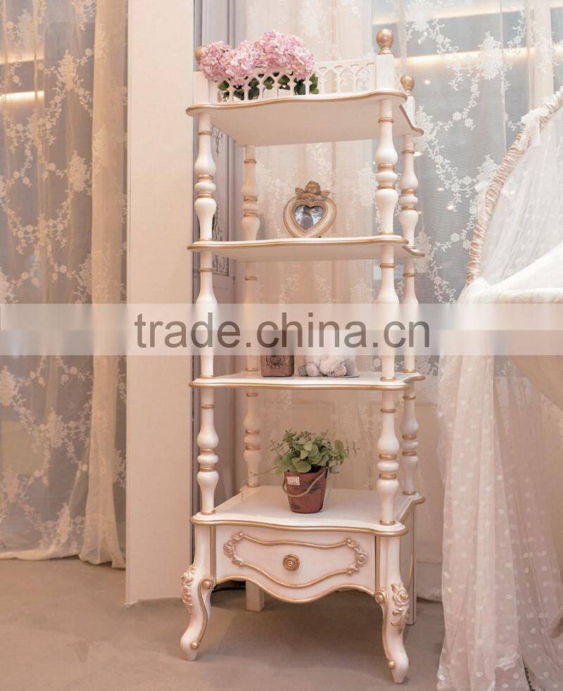 BISINI new arrival kids wooden toy storage shelf, Ivory and gold luxury children decorative wooden display shelf - BF07-70343