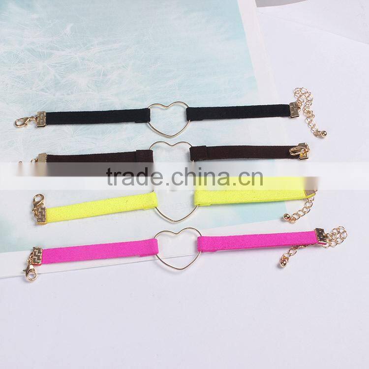 gold hollow heart charm suede leather bracelet lovers jewelry gifts