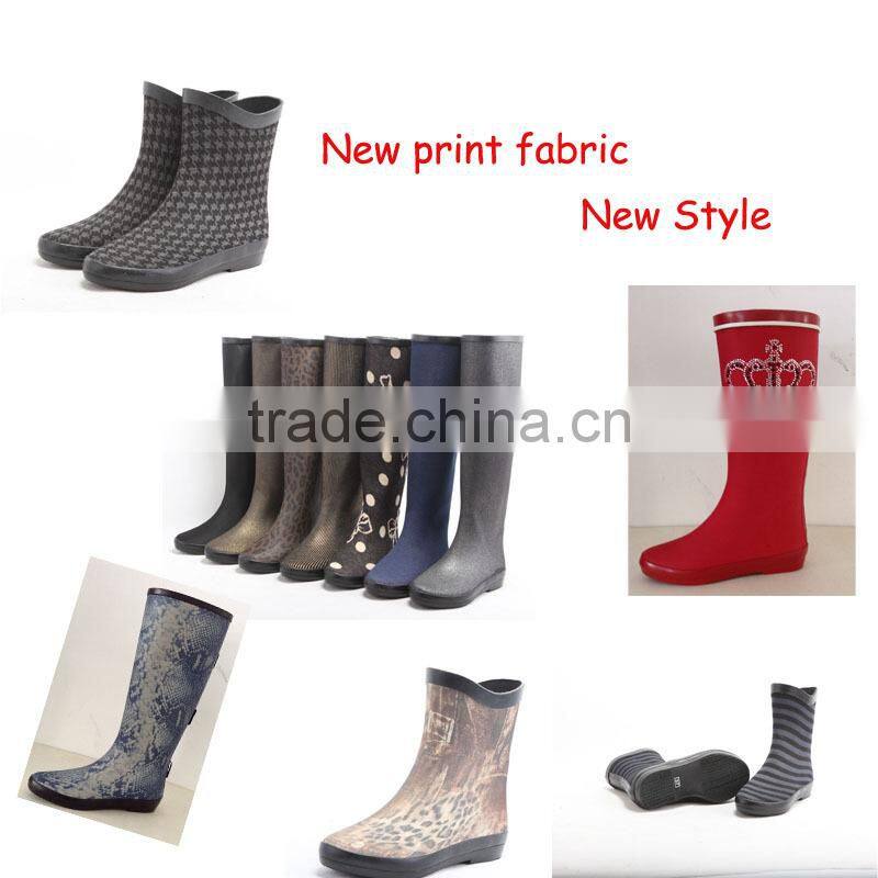 knee high fabric coating rubber rain boots