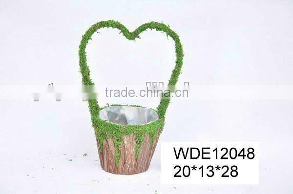 bark water can planter flower pot with moss decoration