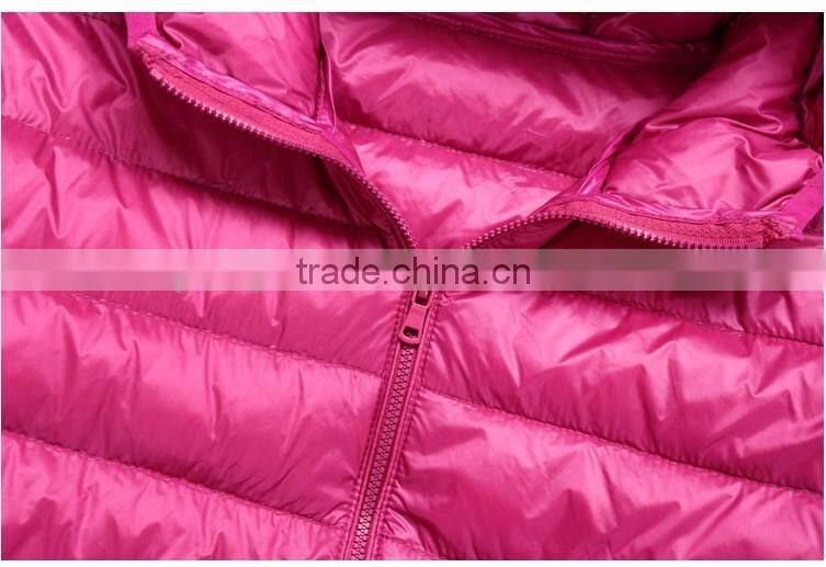 2016 customized manufacture fashionable winter thin ladies down jacket with hoodie