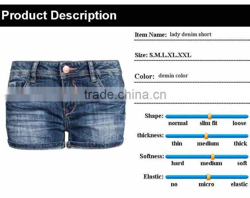 2015 Classic Cotton short wash denim jeans for women