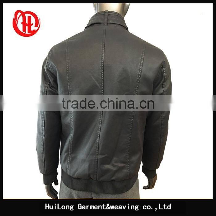 Factory manufacture men black washed pu jacket