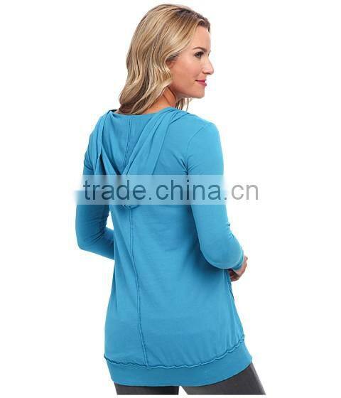 100 % cotton european style plain long sleeve classic jersey fabric pullover hoodie for women