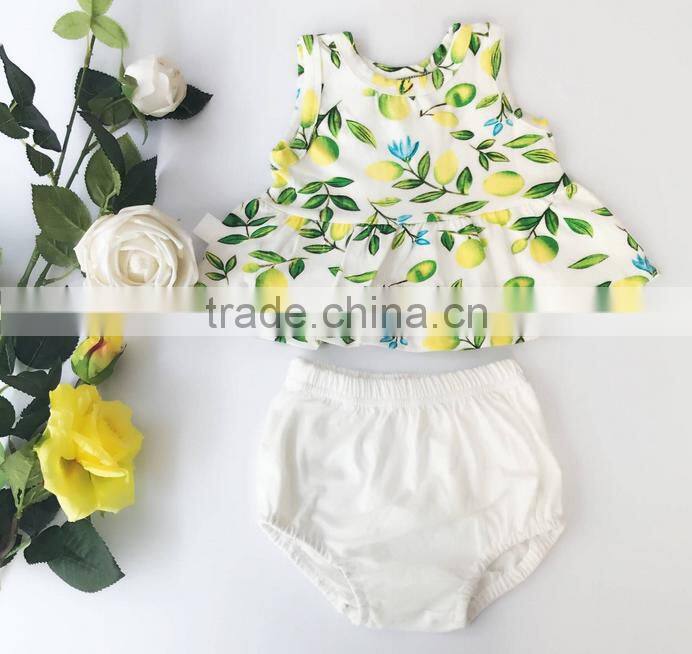 Tropical Lemon Pattern Cotton Fabric Baby Clothes Sleeveless Shirt Shorts Set