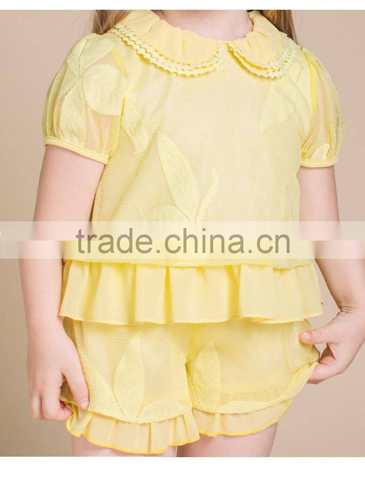 Fashion Puff Sleeve Girls Boutique Clothing Set Wholesale Children's Clothes