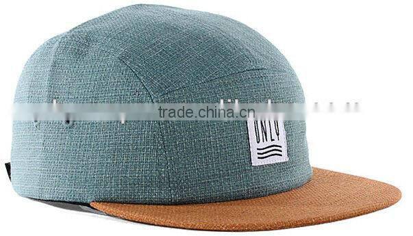 Linen crown suede brim canva custom fitted linen 5 panel cap